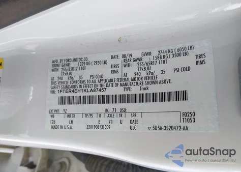 2019 Ford Ranger Xl from USA, damaged, VIN 1FTER4EH1KLA87457